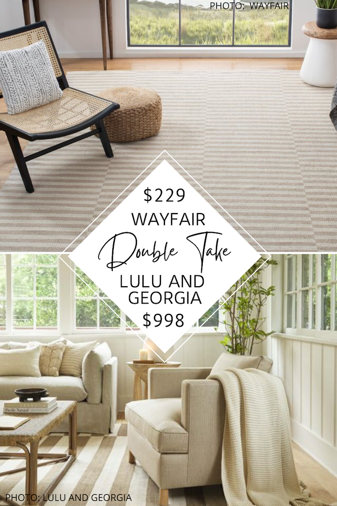 Always dreamed of having a Lulu and Georgia living room? If you love coastal style and natural decor, this decor dupe is for you! I found a Lulu and Georgia Bungalow rug dupe that will save you over $500. You’ll get the look for less and decorate on a budget. This would be a great living room rug, dining room rug, or even a bedroom rug. #inspo #decor #knockoff