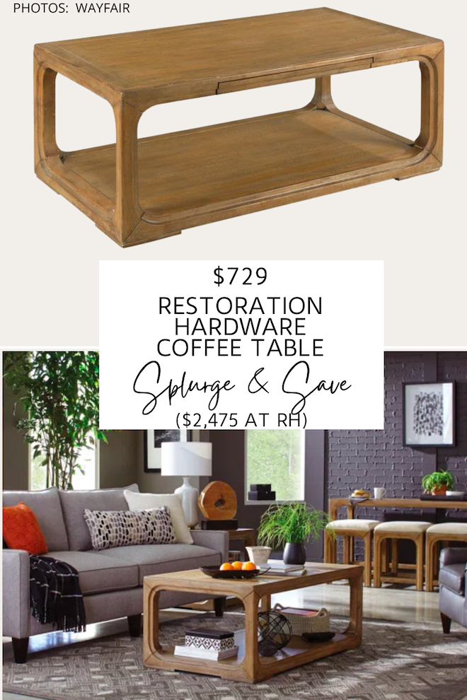 Looking for furniture that looks like Restoration Hardware? I've got a bunch of round and rectangle coffee tables that look like the Restoration Hardware Martens table but cost WAY less. If you love Restoration Hardware dupes, this find is for you. #inspo #decor #design #lookforless #copycat