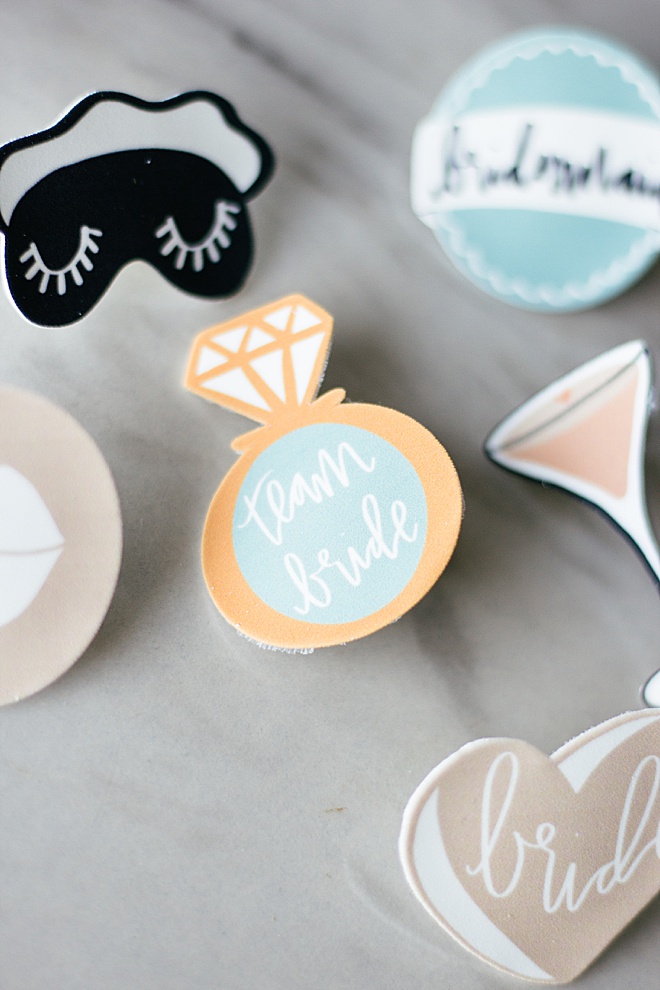 Bachelorette party-ready with these super cute DIY lapel pins made with printable shrink paper!