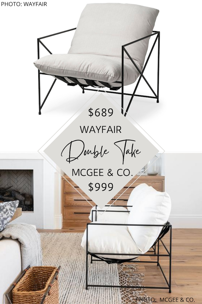 Always dreamed of having a McGee & Co living room but want the look for less? I found a McGee and Co. Yates chair dupe that will give you the metal and linen sling chair of your dreams without the price tag. For more McGee and Co look-alikes, check out my other copycats. #inspo #decor #design #side