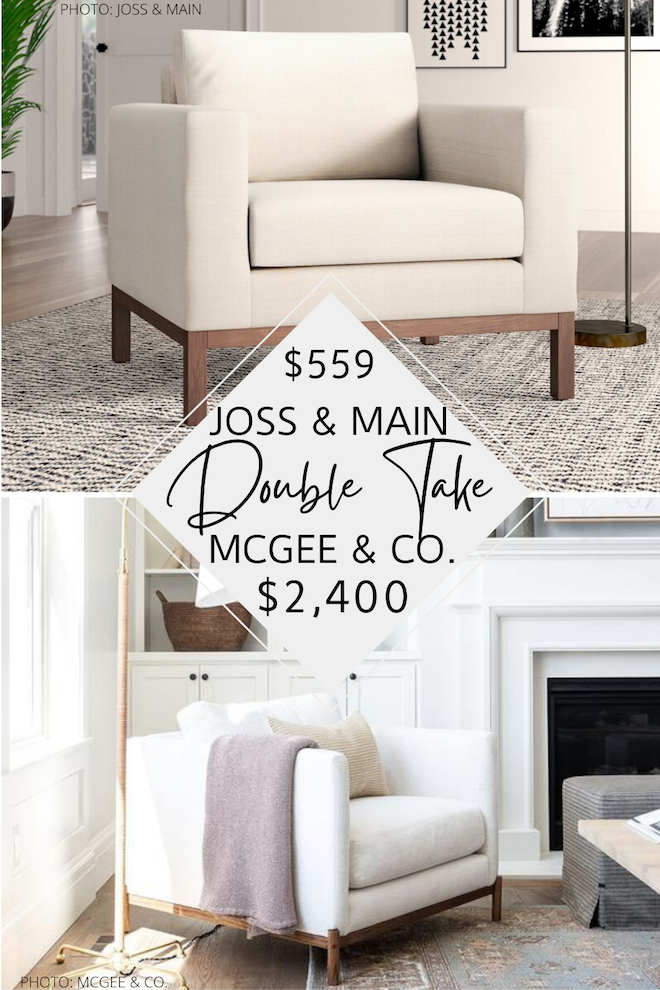 Are you looking for a McGee & Co. Morrison Wood Base chair dupe? If so, I have TWO! If you’re going for modern traditional decor and dream of a transitional living room, ,you’ve got to see my copycat. It has a wood base, just like the original and the same clean lines. #inspo #lookforless #inspo #design #decor #knockoff