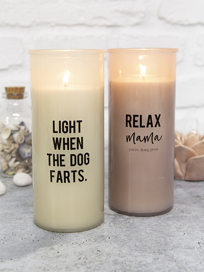 We personalized these candles with funny sayings using waterslide paper and our Canon PIXMA printer