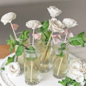 DIY Sola Wood Flower Drink Stirrers for Garden Wedding