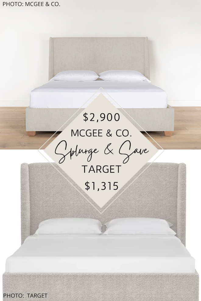 Looking for an affordable upholstered bed? If you love neutral, linen beds, you've got to see my Studio McGee Walt bed dupe. This copycat bed will help you decorate on a budget and give you the transitional, modern traditional bedroom of your dreams. Love a good home decor copycat! #inspiration #inspo #wingback #design #mcgeeandco