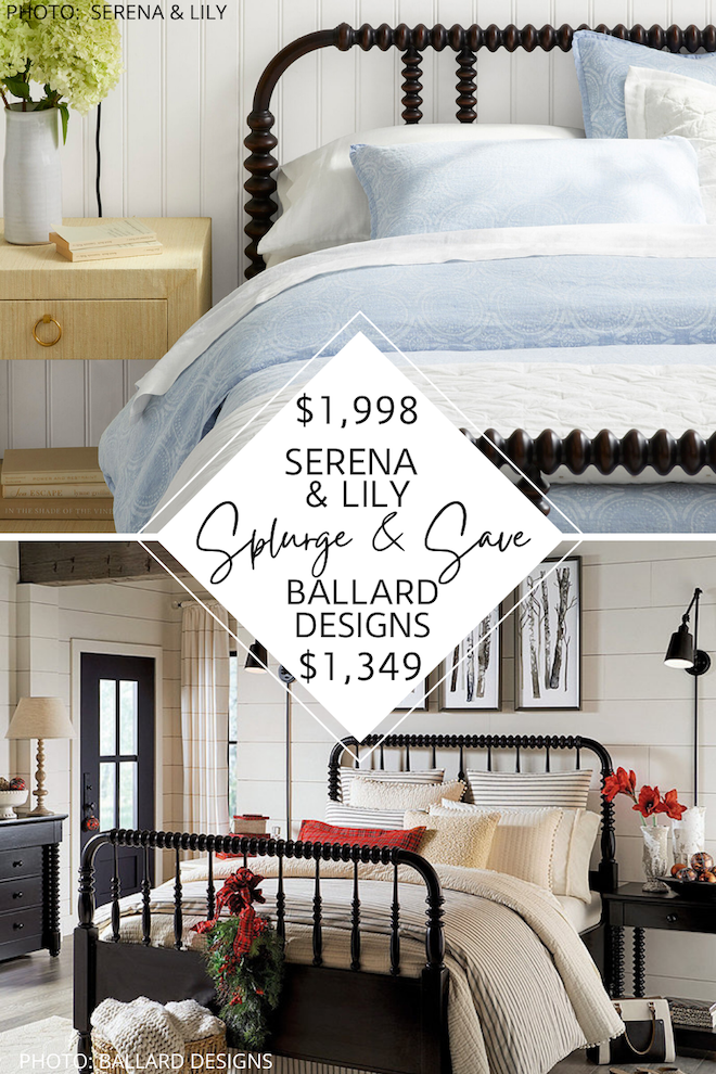 This Serena and Lily look for less is everything you need if you're decorating on a budget. I found a Serena and Lily Webster bed dupe (also known as a Jenny Lind bed) that will give you the modern traditional bedroom of your dreams. If you love spindle beds and Serena and Lily style, you've got to see this copycat. #inspiration #decor #knockoff #guestbedroom #copycat