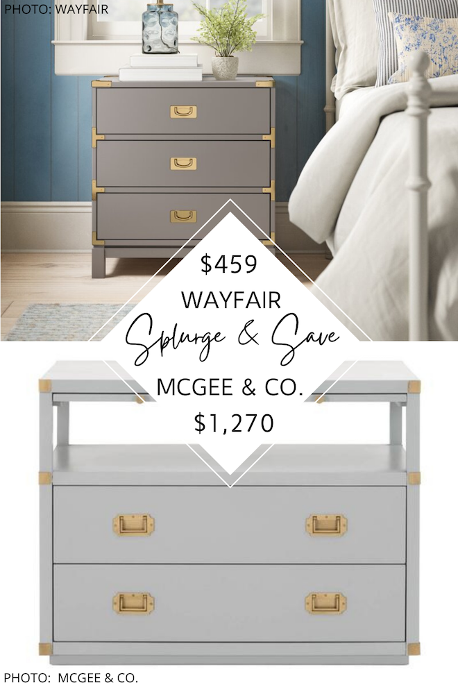 OMG this McGee and Co (Studio McGee) nightstand dupe is amazing! It looks like their campaign dresser, but costs hundreds less. I love a good look for less! #inspiration #knockoff #copycat