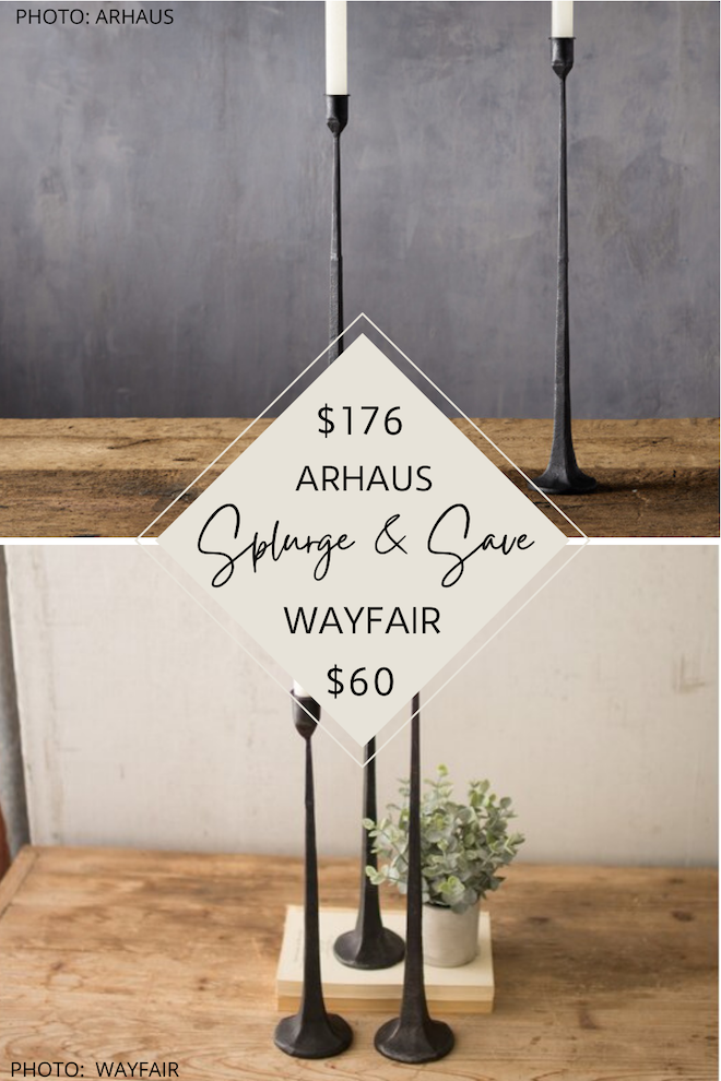 I've got two copycats for you today! I've got a Pottery Barn Rena Taper Cast Iron Candle Holder dupe AND also an Arhaus Cast Iron Taper Candle Holder dupe. #highlow #lookforless #homedecor #halloween