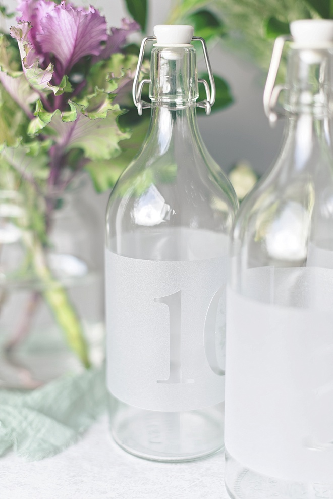 Glass carafe wedding table numbers