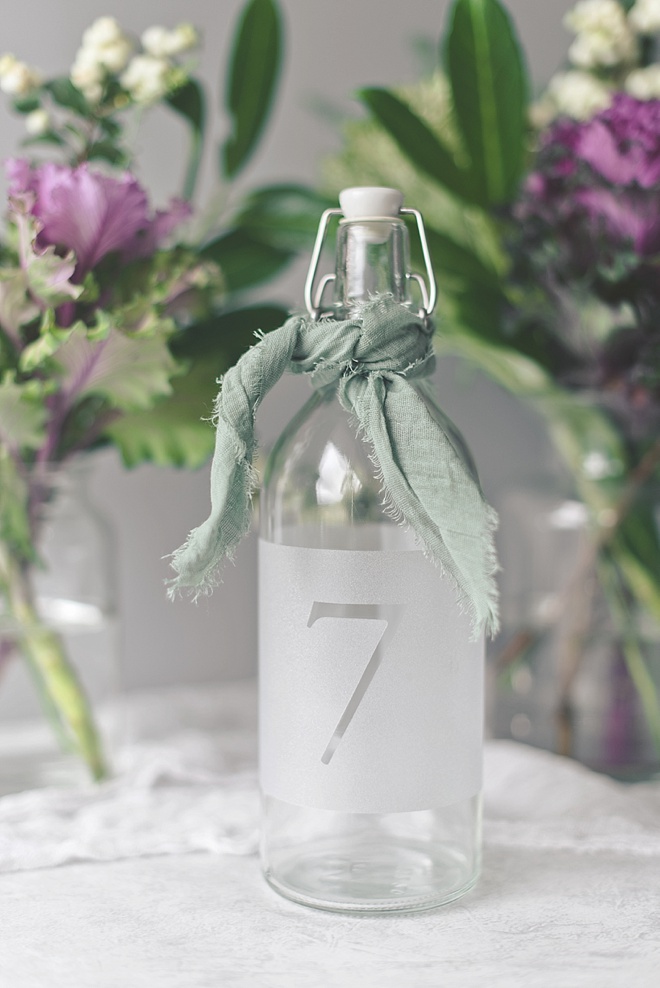 Frosted Glass Bottle Wedding Table Number