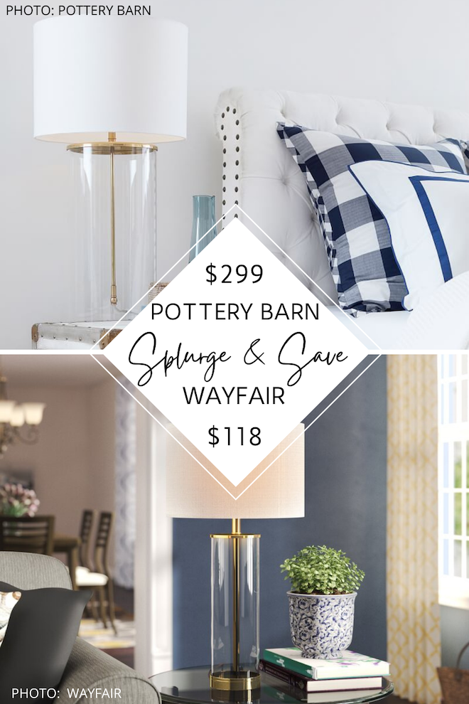 WOW this Pottery Barn Aria Glass table lamp dupe is the best look for less that I've seen in a long time. If you love copycat decor and Pottery Barn style, you need this light in your life. I've you've always dreamed of having a pottery Barn bedroom or living room, this is how you do it! #inspiration #decor #design #knockoff #dupes
