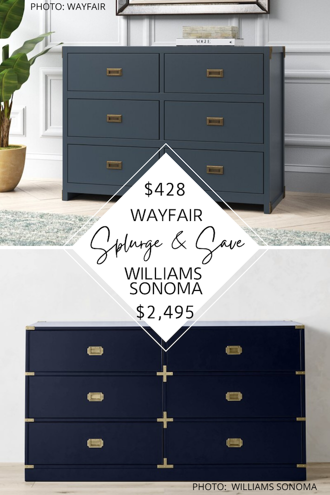 Do you love Williams Sonoma, Pottery Barn, or West Elm style? This Williams Sonoma Campaign 6-Drawer Dresser dupe will give you the Williams Sonoma (or West Elm) look for less. #bedroom #furniture #knockoff