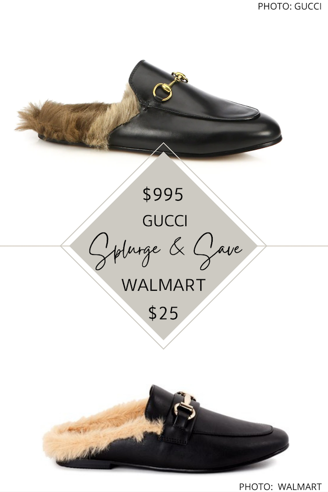 Are you looking for a Gucci Fur-Lined Leather Slipper dupe? These Gucci dupes are from Walmart and feature the same fur-lined mule and horsebit hardware for under $50! I also found similar ones from Steve Madden, Nordstrom, and ASOS. #sale #knockoff