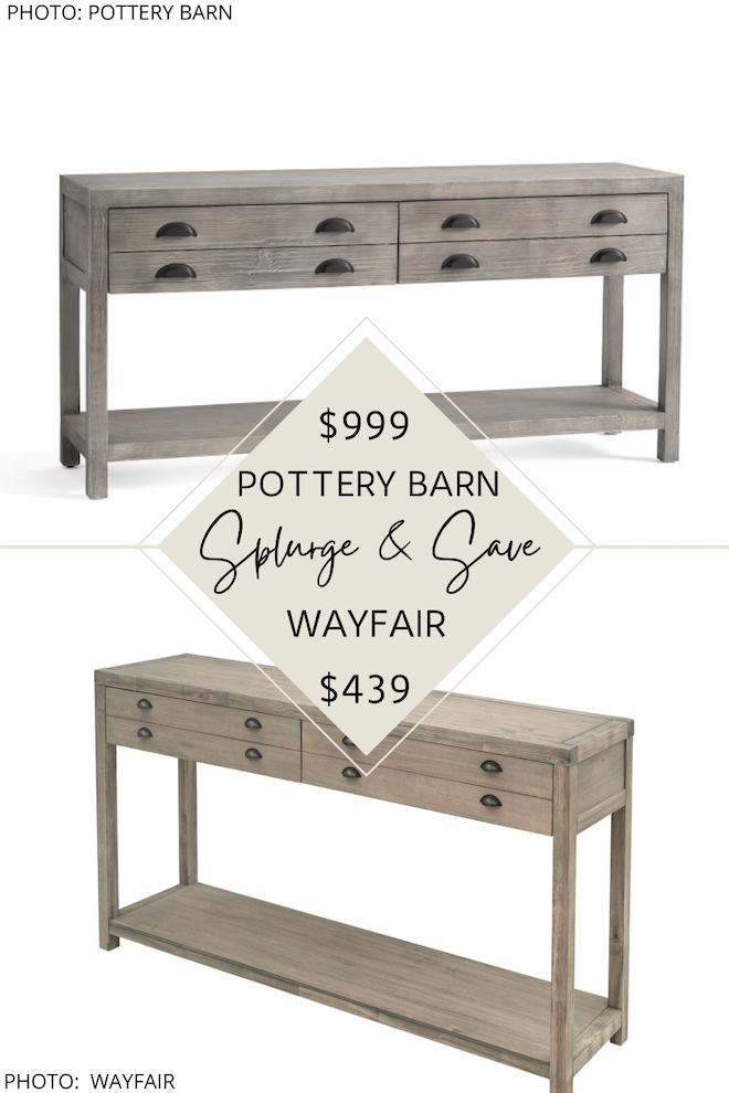  OMG this Pottery barn console table look for less is everything! It's a Pottery Barn Architect's console table dupe that will save you hundreds of dollars. #style #home #decor #knockoffs #dupe