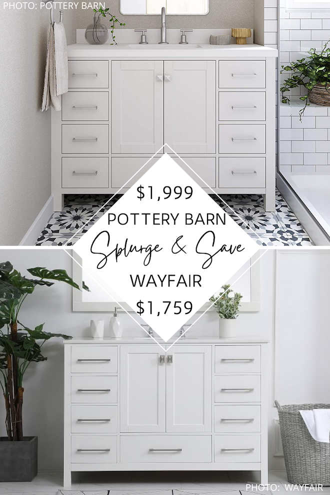 Looking for a Pottery Barn bathroom vanity dupe? I got you! This Wayfair vanity will give you the Pottery Barn look for less. #riola #decor #home #reno