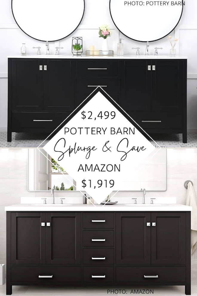 WOW this Pottery Barn Riola double bathroom vanity dupe will give you the Pottery Barn bathroom you've always dreamed of.  And it's from amazon! #lookforless #dupes #copycat #decor #renovation