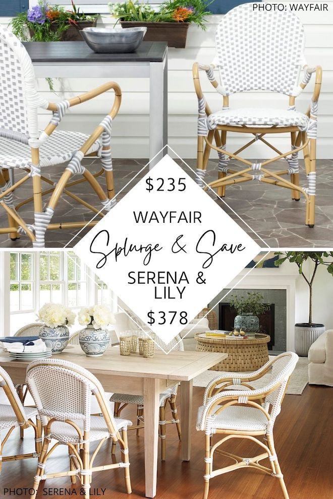 I finally have a Serena and Lily bistro dining chair dupe! These wicker chairs are good for indoor and outdoor and are a Serena and Lily look for less. #wayfair #seating #diningroom #dupes