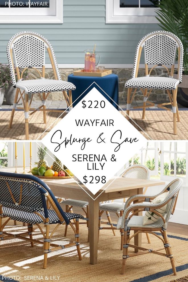 Love Serena and Lily furniture dupes? If you're looking for Serena and Lily bistro dining chair dupes, you've just found it. #looksforless #seating #chairs #outdoor #indoor
