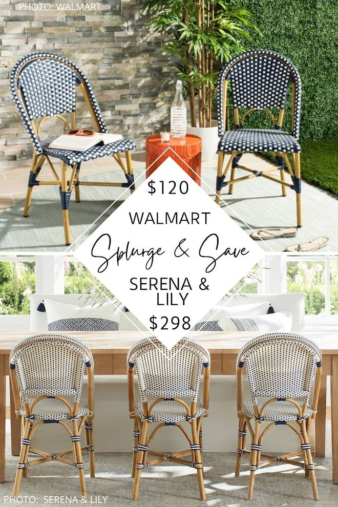 WOW these Serena and Lily dupes are from Walmart! If you love looks for less and decorating on a budget, you need this Serena and Lily bistro chair dupe in your life. #inspo #decor #decorating #furniture #copycat