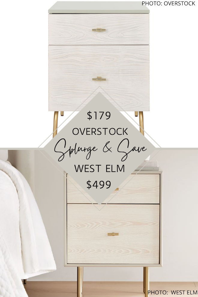 Are you looking for affordable furniture that looks like West Elm? This West Elms Modernist Nightstand dupe will save you hundreds and get you the look for less. #copycat #knockoff #highlow #bedroom #decor