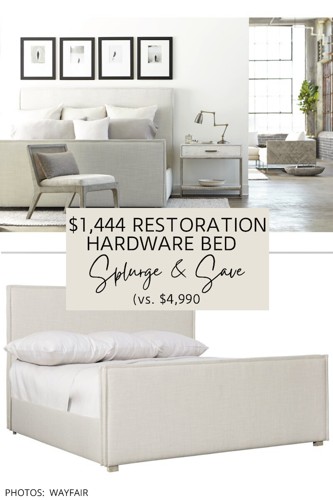 OMG this is the Restoration Hardware dupe of my dreams! This Restoration Hardware Parsons Slipcovered Bed look for less is neutral, simple, and has a footboard. #linen #copycat #knockoff #dupes #lookalike