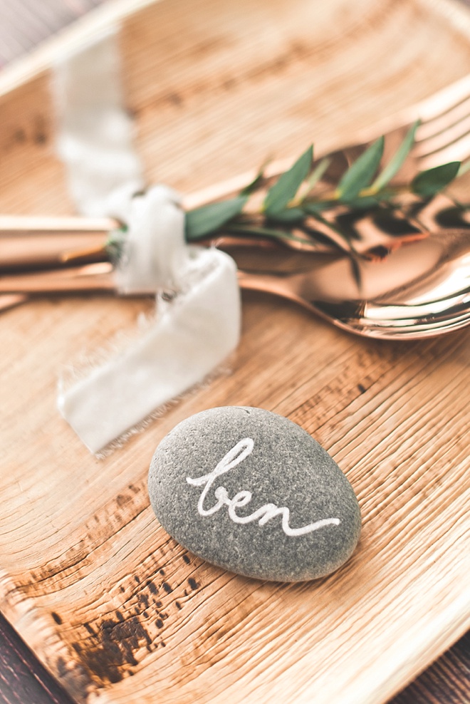 River rock wedding place card ideas