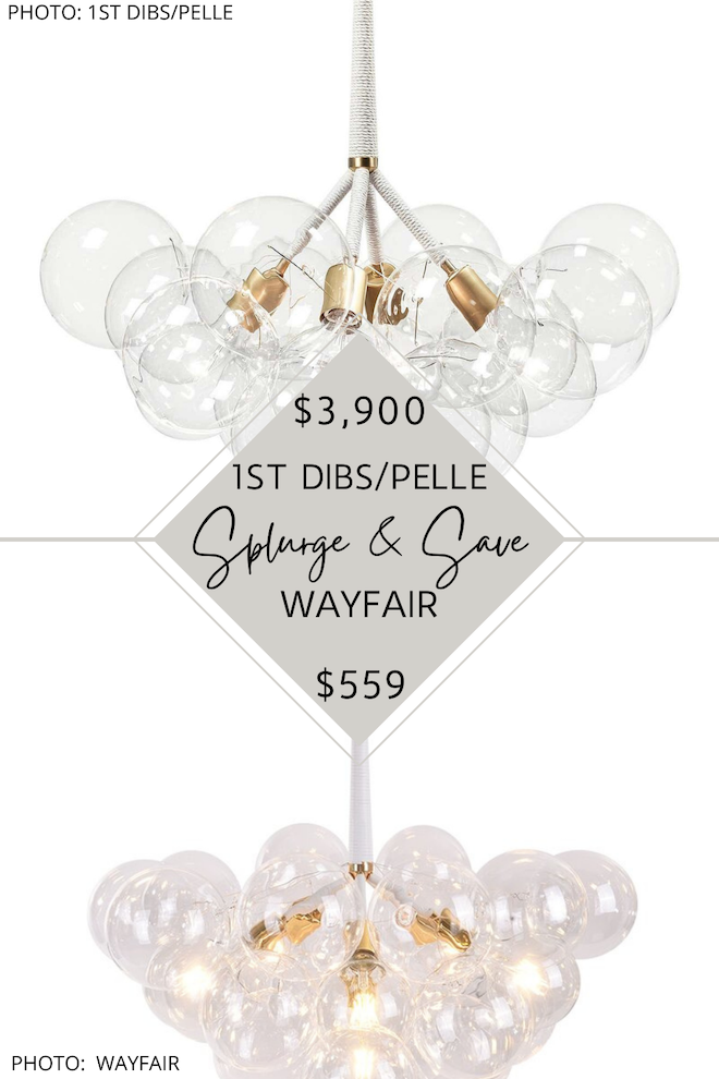 Can we talk about this Pelle Bubble chandelier dupe? This look for less will get you the bubble light of your dreams, and all on a budget. #inspo #decor #decorating #lighting #bathroom