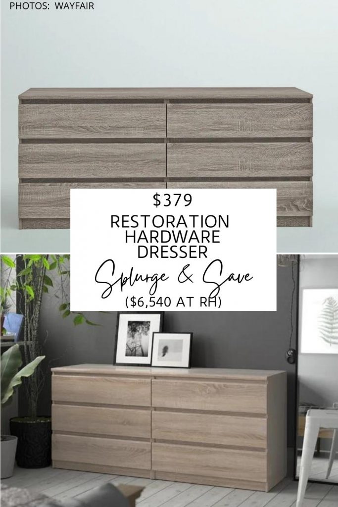 Have you always dreamed of having a Restoration Hardware bedroom? I found a Restoration Hardware Reclaimed Oak Dresser dupe that will give you the Restoration Hardware look for less. #inspo #decor #copycat #knockoff #design