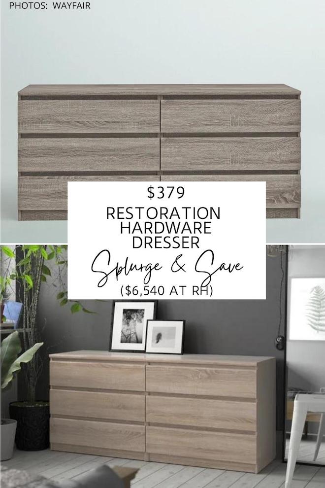 This Restoration Hardware Reclaimed Oak Dresser dupe is everything! If you’re looking for Wayfair Restoration Hardware dupes, you’ve got to see this minimalist dresser with great reviews. #inspo #decor #copycat #knockoff #style #bedroom
