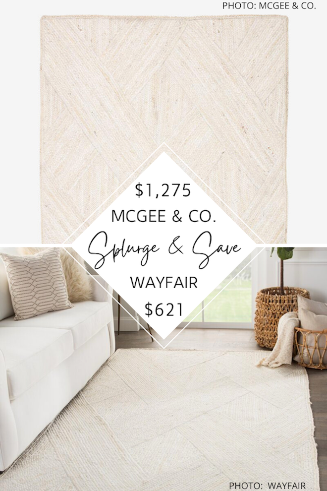 Are you looking for a Studio McGee Ankara Woven Jute Rug dupe? If you want the McGee and Co. look for less, this bleached, coastal, neutral jute is for you! #livingroom #homeoffice #knockoff #rugs #dupes #decor