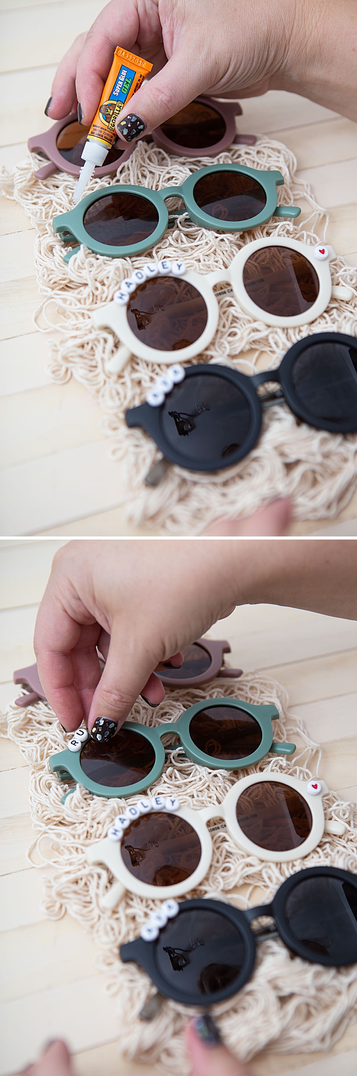 DIY name bead sunglasses, so easy to make!