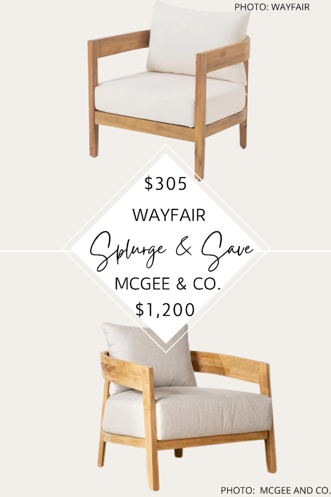 Do you love McGee and Co. style decor? I found a McGee and Co. Vento Outdoor Chair and Sofa dupe that will give you the Studio McGee look for less. It's teak and comes in tub chairs and an outdoor sofa! #inspo #decor #design #copycat #dupes #lookforless #backyard #patio #furniture