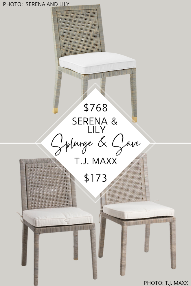 Is this the best Serena and Lily dupe of 2022? This Serena and Lily balboa dining chair dupe will get you the Serena and Lily look for less.  If you've always dreamed of having a Serena and Lily kitchen or dining room, you need this copycat in your life.  #inspo #decor #lookforless #coastal #seating #wicker #serenaandlily