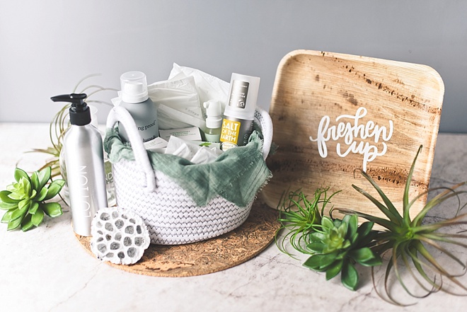 Eco-friendly wedding bathroom basket ideas