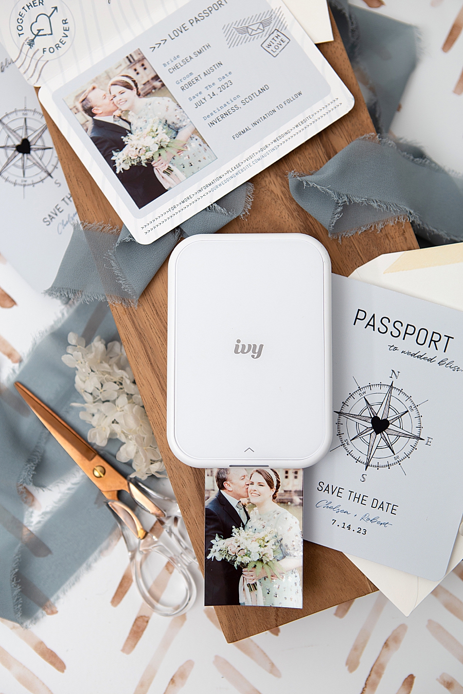 Use your Canon IVY 2 mini photo printer to make these passport style save the date invitations!