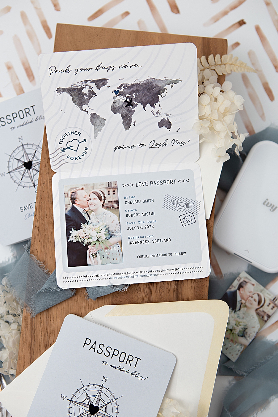Use your Canon IVY 2 mini photo printer to make these passport style save the date invitations!