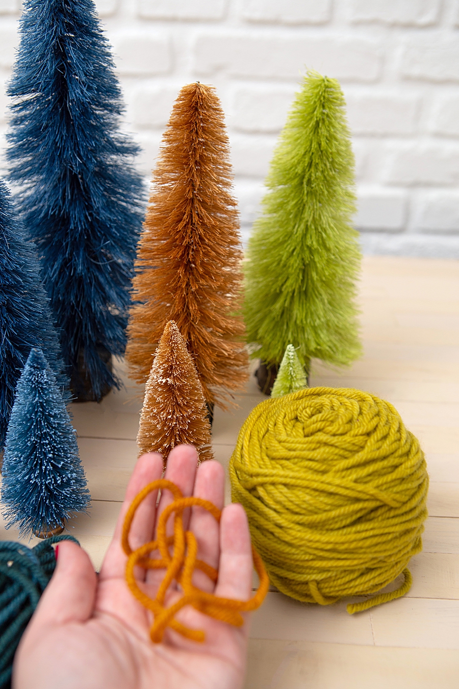 I dyed bottle brush trees to match this special yarn!