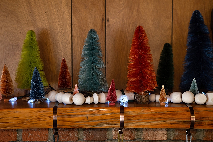 Hand dyed bottle brush trees to match the stockings!