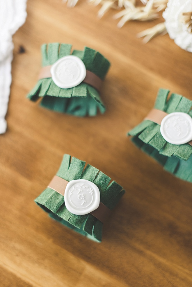 Self adhesive wax seals for wedding napkin rings