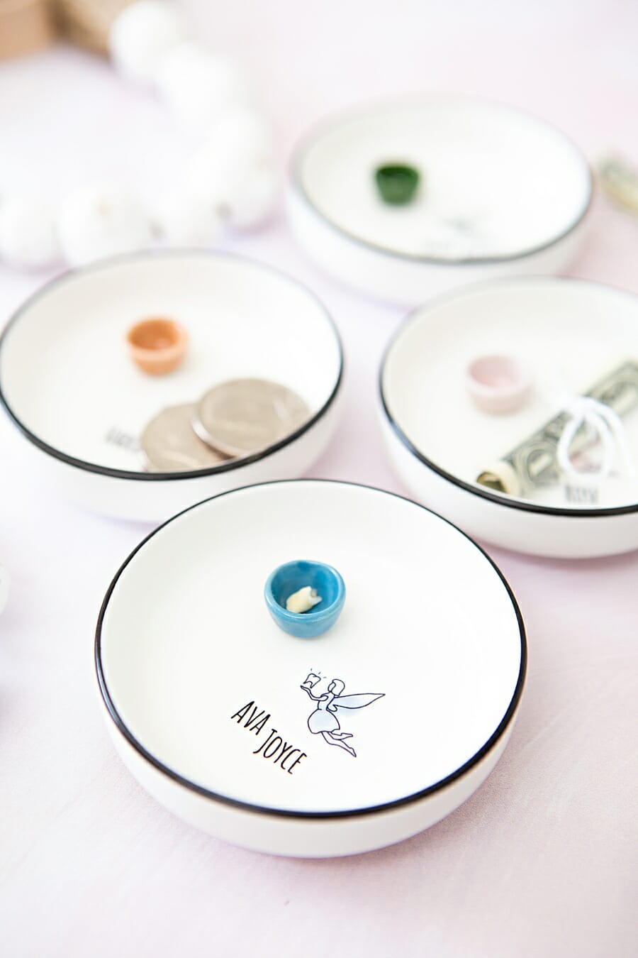 Make your own tooth fairy dishes using doll house bowls!